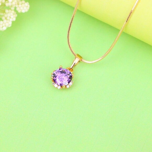 "Round Purple Gem Pendant in Rose Gold, XPPT1323 - Picture 12 of 12